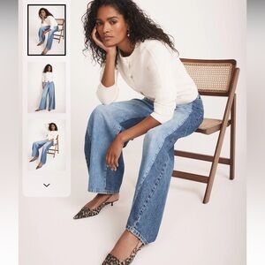 Mint Velvet Blue Contrast Denim Wide Leg Jeans